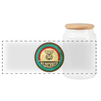 Wildschwein Vintage Design - Panorama Keksdose mit Holzdeckel - Weiß - Vorne