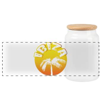 IBIZA claim round with palm tree - Panoramic Cookie Jar with Wooden Lid - white - Front