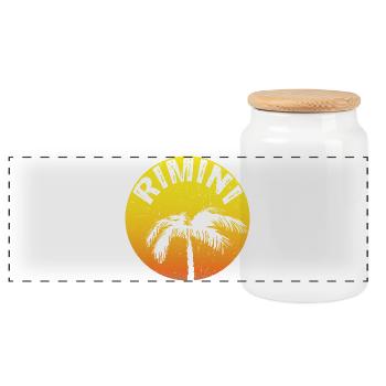 RIMINI Sticker with palm - Panorama Keksdose mit Holzdeckel - Weiß - Vorne