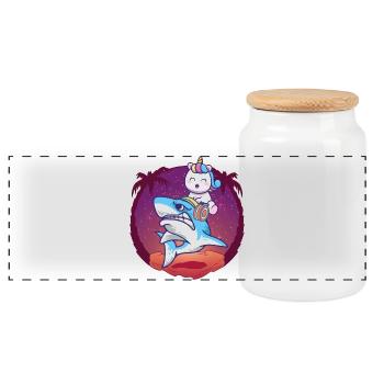 Licorne chevauchant un requin - Boîte à biscuits avec couvercle en bois - blanc - Devant
