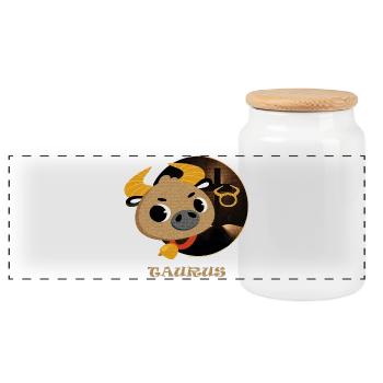 Zodiac sign Taurus - Panoramic Cookie Jar with Wooden Lid - white - Front