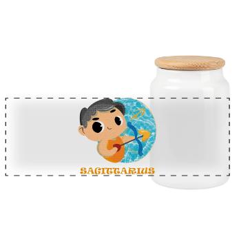 Zodiac sign Sagittarius - Panoramic Cookie Jar with Wooden Lid - white - Front