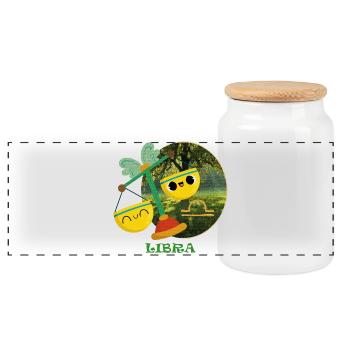Illustration du signe du zodiaque Kawaii Balance - Boîte à biscuits avec couvercle en bois - blanc - Devant