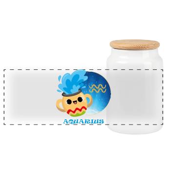 Zodiac sign Aquarius - Panoramic Cookie Jar with Wooden Lid - white - Front