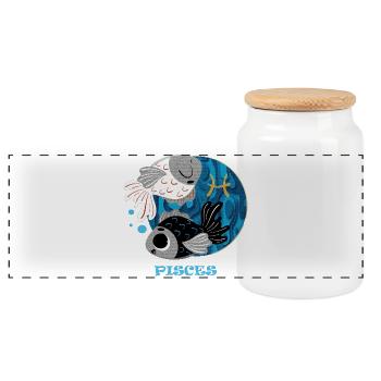 Zodiac sign Pisces - Panoramic Cookie Jar with Wooden Lid - white - Front