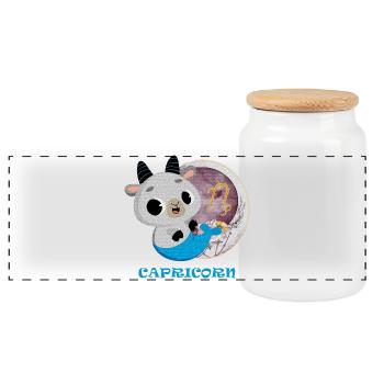 Signe du zodiaque Capricorne - Boîte à biscuits avec couvercle en bois - blanc - Devant