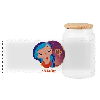 Zodiac Sign Virgo - Panoramic Cookie Jar with Wooden Lid - white - Front