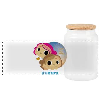 Zodiac sign Gemini - Panoramic Cookie Jar with Wooden Lid - white - Front