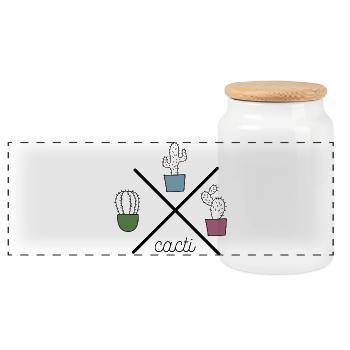 Drôle de design coloré avec des cactus - Boîte à biscuits avec couvercle en bois - blanc - Devant