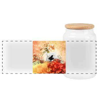 Wonderful flowers with piano and key notes. - Panoramic Cookie Jar with Wooden Lid - white - Front