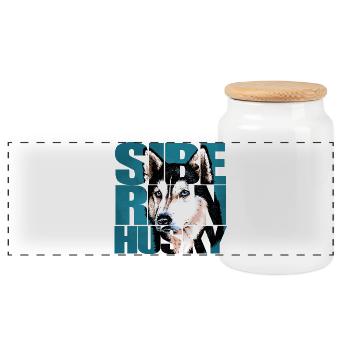 Siberian Husky Portrait - Panoramic Cookie Jar with Wooden Lid - white - Front