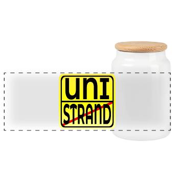 Zurück in die Universität - UNI FERIEN ENDE STRAND - Panorama Keksdose mit Holzdeckel - Weiß - Vorne