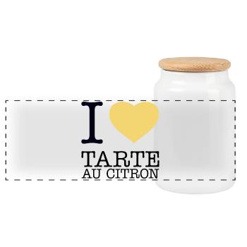 I LOVE TARTE AU CITRON Gâteau au citron - Boîte à biscuits avec couvercle en bois - blanc - Devant