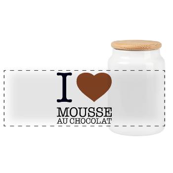 I LOVE MOUSSE AU CHOCOLAT Schokolade - Panorama Keksdose mit Holzdeckel - Weiß - Vorne