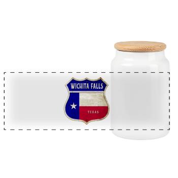 Wichita Falls Texas crest flags design - Panoramic Cookie Jar with Wooden Lid - white - Front