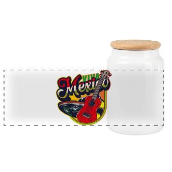Mexico - Panoramic Cookie Jar with Wooden Lid - white - Front