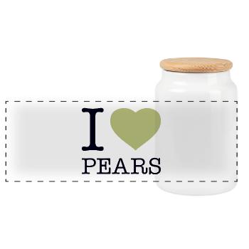 I LOVE PEARS Birne Birnen - Panorama Keksdose mit Holzdeckel - Weiß - Vorne