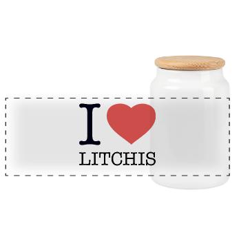 I LOVE LITCHIS LYCHEES - Panoramic Cookie Jar with Wooden Lid - white - Front
