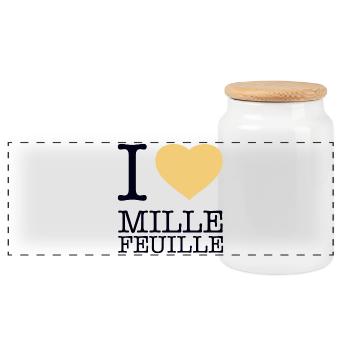 I LOVE MILLE-FEUILLE - Panoramic Cookie Jar with Wooden Lid - white - Front