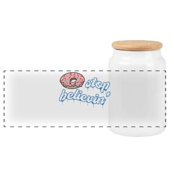 Snacking Donut Sweets Statement Dessert - Panoramic Cookie Jar with Wooden Lid - white - Front