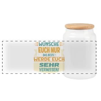 Abschiedsgeschenke TEAM FAMILIE - EUCH VERMISSEN - Panorama Keksdose mit Holzdeckel - Weiß - Vorne