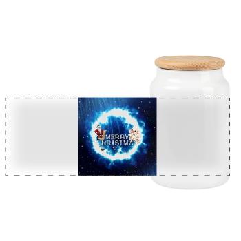 Merry Christmas wishes you Santa Claus - Panoramic Cookie Jar with Wooden Lid - white - Front