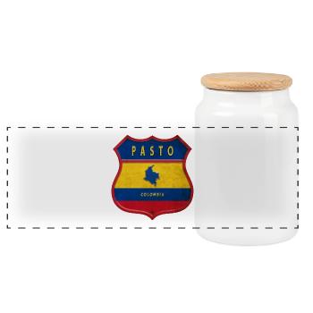 Pasto Kolumbien Wappen Design - Panorama Keksdose mit Holzdeckel - Weiß - Vorne