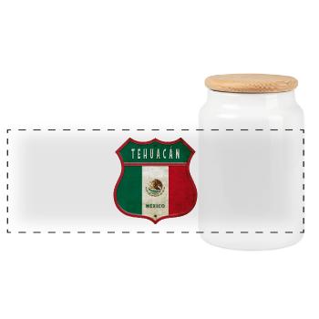Tehuacán Mexiko Wappen Design - Panorama Keksdose mit Holzdeckel - Weiß - Vorne