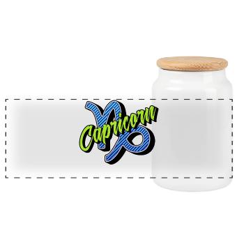 Horoscope Superstition Constellation Capricorn Saying - Panoramic Cookie Jar with Wooden Lid - white - Front