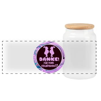 Danke für Deine Freundschaft - Kaninchen Paar - Panorama Keksdose mit Holzdeckel - Weiß - Vorne