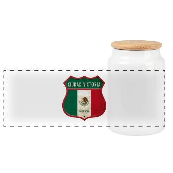 Ciudad Victoria Mexiko Wappen Design - Panorama Keksdose mit Holzdeckel - Weiß - Vorne