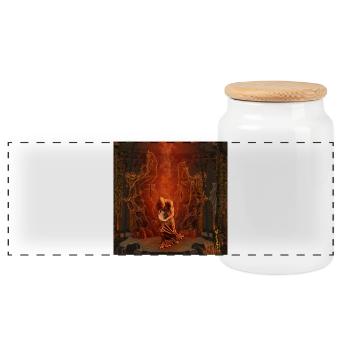 in the dark night - Panoramic Cookie Jar with Wooden Lid - white - Front