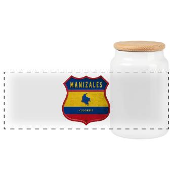Manizales Kolumbien Wappen Design - Panorama Keksdose mit Holzdeckel - Weiß - Vorne