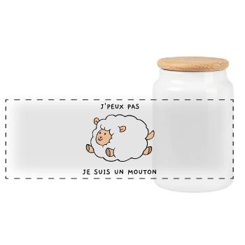 J'peux pas je suis un mouton - Boîte à biscuits avec couvercle en bois - blanc - Devant
