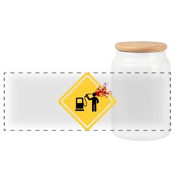 Danger: Petrol Station - Panoramic Cookie Jar with Wooden Lid - white - Front