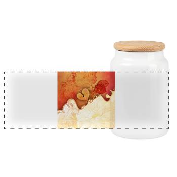 Wonderful flowers with heart. - Panoramic Cookie Jar with Wooden Lid - white - Front
