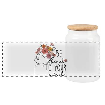 Be Kind To Your Mind - Panoramic Cookie Jar with Wooden Lid - white - Front