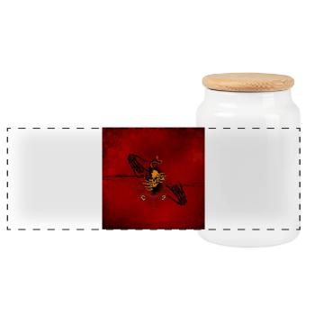 Creepy skull looks through a hole - Panoramic Cookie Jar with Wooden Lid - white - Front