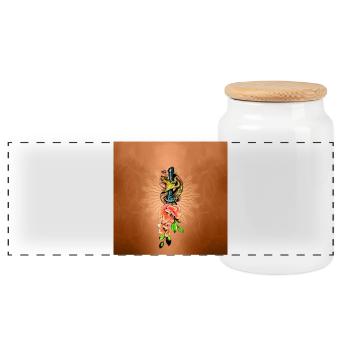 Superbe serpent avec des fleurs. - Boîte à biscuits avec couvercle en bois - blanc - Devant