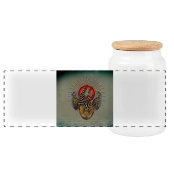 the dark anubis - Panoramic Cookie Jar with Wooden Lid - white - Front