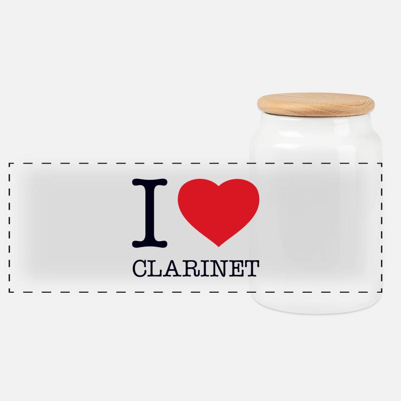 I LOVE CLARINET Klarinette - Panorama Keksdose mit Holzdeckel - Weiß