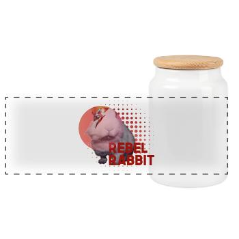 Rebel Rabbit - Panoramic Cookie Jar with Wooden Lid - white - Front
