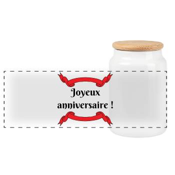 Joyeux Anniversaire, rubans rouges, fête - Boîte à biscuits avec couvercle en bois - blanc - Devant