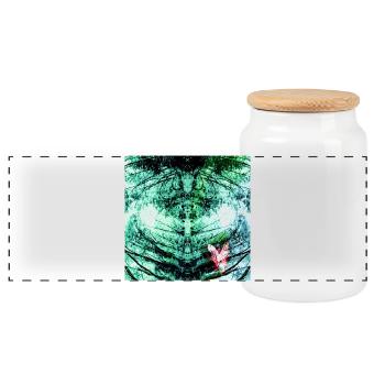 Forest Reflection Teal Butterfly - Panoramic Cookie Jar with Wooden Lid - white - Front