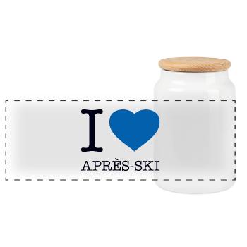 I LOVE APRÈS SKI Skiing - Panoramic Cookie Jar with Wooden Lid - white - Front