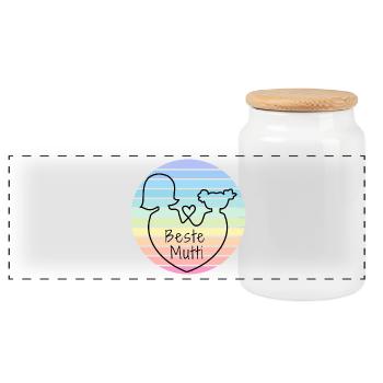 "Best Mom" | Gifts for Mom | Mother’s Day - Panoramic Cookie Jar with Wooden Lid - white - Front