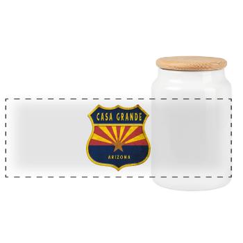 Casa Grande Arizona flags crest design - Panoramic Cookie Jar with Wooden Lid - white - Front