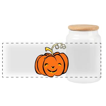 Pumpkin Autumn Halloween Design Orange - Panoramic Cookie Jar with Wooden Lid - white - Front