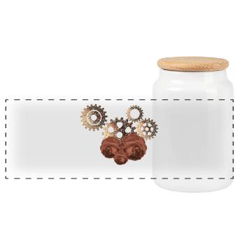 tolle steampunk mode, Zahnräder und Rosenmuster - Panorama Keksdose mit Holzdeckel - Weiß - Vorne