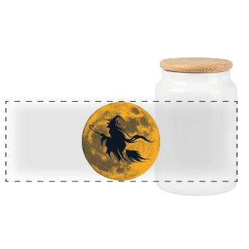 Hexendesign, Silhouetten, Monde, halloween Outfit - Panorama Keksdose mit Holzdeckel - Weiß - Vorne